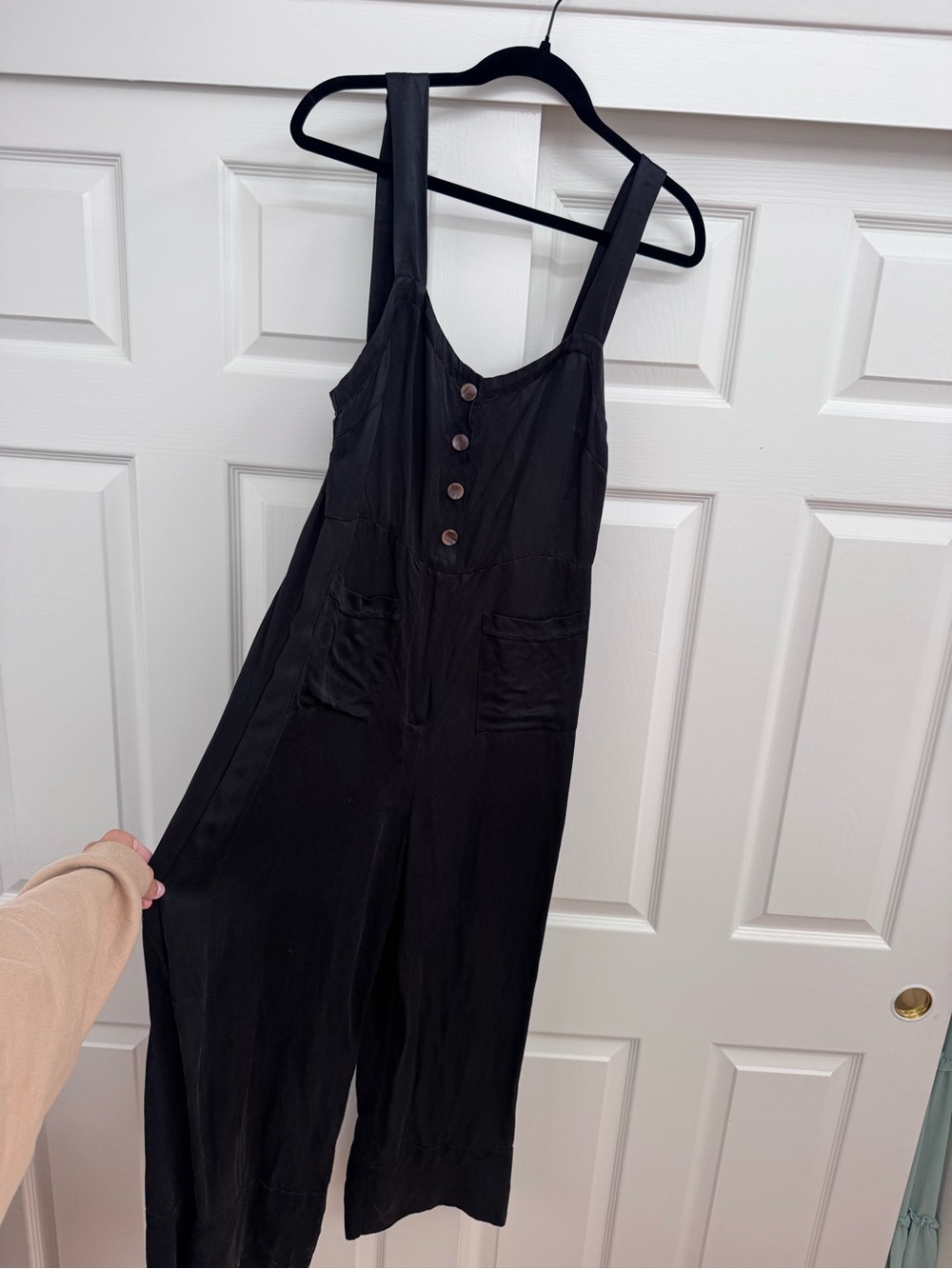 Black Button-Front Wide Leg Jumpsuit